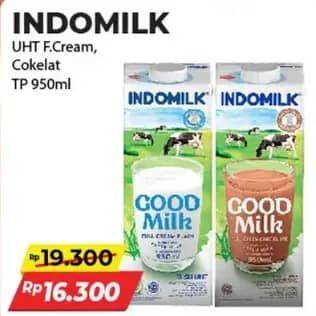 Promo Harga Indomilk Susu UHT Full Cream Plain, Cokelat 950 ml - Alfamart