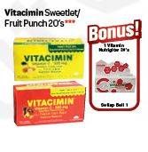 Promo Harga VITACIMIN Vitamin C - 500mg Sweetlets (Tablet Hisap) Sweetless, Fruit Punch 20 pcs - Carrefour