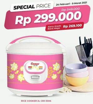 Promo Harga COSMOS CRJ 3306 Rice Cooker 2 ltr - Carrefour