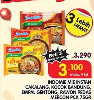 Promo Harga Indomie Mi Kuah Cakalang, Mi Kocok Bandung, Empal Gentong, Rawon Pedas Mercon 75 gr - Superindo