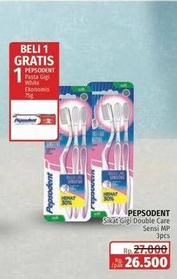 Promo Harga Pepsodent Sikat Gigi Double Care Sensitive Soft 3 pcs - Lotte Grosir