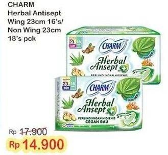 Promo Harga Charm Herbal Ansept+ NonWing 23cm, Wing 23cm 16 pcs - Indomaret