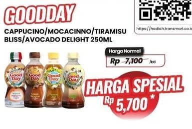 Promo Harga Good Day Coffee Drink Originale Cappucino, Funtastic Mocacinno, Tiramisu Bliss, Avocado Delight 250 ml - Carrefour