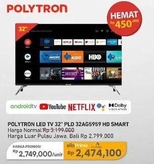 Promo Harga Polytron PLD 32AG5959 HD Android LED TV 32 Inch  - Carrefour