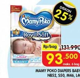 Promo Harga Mamy Poko Perekat Royal Soft NB52, L40, S50, M46 40 pcs - Superindo