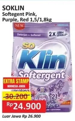 Promo Harga So Klin Softergent Rossy Pink, Purple Lavender, Cheerful Red 1500 gr - Alfamart