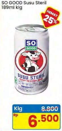 Promo Harga So Good Susu Steril 189 ml - Indomaret
