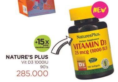 Promo Harga NATURES PLUS Vitamin D3 1000IU 90 pcs - Watsons