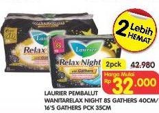 Promo Harga Laurier Relax Night Gathers 40cm per 2 pouch 16 pcs - Superindo