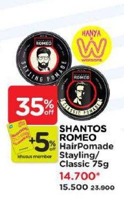 Promo Harga Shantos Romeo Styling Pomade Classic, Original 75 gr - Watsons