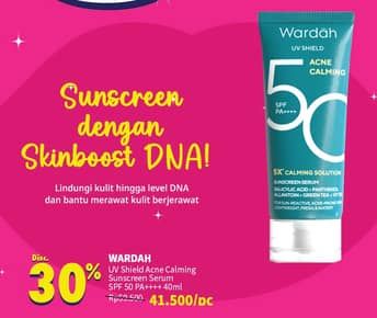 Promo Harga Wardah UV Shield Acne Calming Sunscreen Serum SPF50 PA++++ 40 ml - Guardian