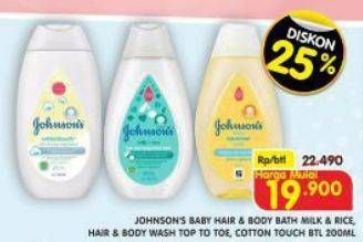 Promo Harga Johnsons Baby Milk Bath/Johnsons Baby Wash Top To Toe/Johnsons Baby Cottontouch Top to Toe Bath  - Superindo