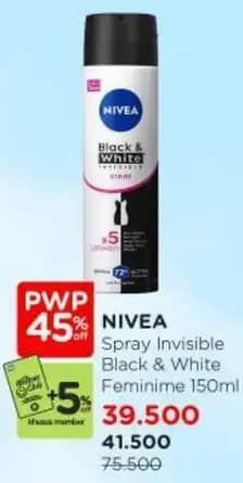 Promo Harga Nivea Deo Spray Black White Invisible Clear 150 ml - Watsons