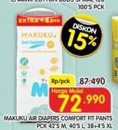 Promo Harga Makuku Comfort Fit Diapers Pants M42+4, L40+4 44 pcs - Superindo