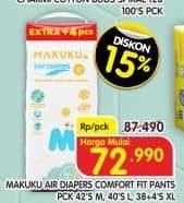 Promo Harga Makuku Comfort Fit Diapers Pants M42, L40 40 pcs - Superindo