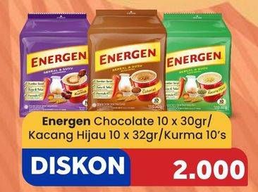 Promo Harga Energen Cereal Instant Kacang Hijau, Kurma, Chocolate per 10 sachet 30 gr - Carrefour