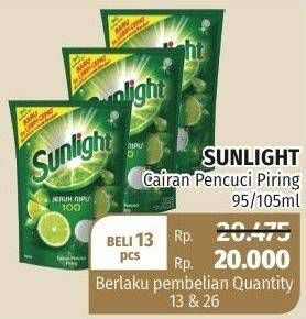 Promo Harga SUNLIGHT Pencuci Piring per 13 pouch 105 ml - Lotte Grosir