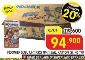 Promo Harga Indomilk Susu UHT Kids All Variants per 40 pcs 115 ml - Superindo