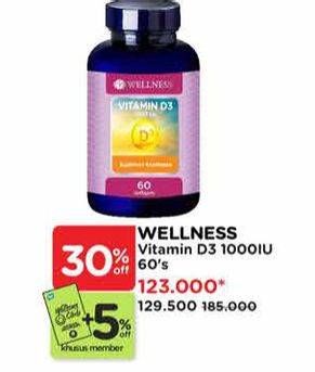 Promo Harga Wellness Vitamin D3 1000IU 60 pcs - Watsons