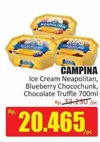 Promo Harga CAMPINA Ice Cream Blueberry Choco Chunk, Chocolate Truffle, Neapolitan 700 ml - Hari Hari