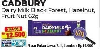 Promo Harga Cadbury Dairy Milk Black Forest, Hazelnut, Fruit Nut 62 gr - Alfamart