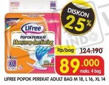 Promo Harga Lifree Popok Perekat Menyerap dan Kering M18, L16, XL14  - Superindo