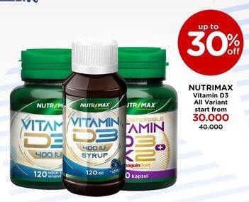 Promo Harga Nutrimax Vitamin D3 400 IU/Vitamin D3 + K2  - Watsons