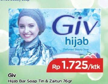Promo Harga GIV Bar Soap Hijab Tin Zaitun 76 gr - TIP TOP