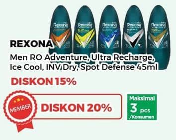 Promo Harga Rexona Men Deo Roll On Adventure, Ultra Recharge, Ice Cool, Invisible Dry, Sport Defence 45 ml - Yogya