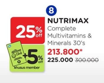 Promo Harga Nutrimax Complete Multivitamins & Minerals 30 pcs - Watsons