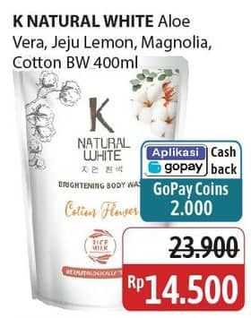 Promo Harga K Natural White Body Wash Aloe Vera, Jeju Lemon, Sparkling Magnolia, Cotton Flower 400 ml - Alfamidi