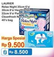 Promo Harga LAURIER Relax Night 35cm 6s / Healthy Skin 22cm 9s/ Pantyliner Cleanfresh 40s  - Indomaret