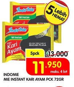 Promo Harga INDOMIE Mi Kuah Kari Ayam per 5 pcs 72 gr - Superindo