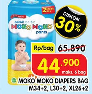 Promo Harga Genki Moko Moko Pants XL26+2, M34+2, L30+2 28 pcs - Superindo