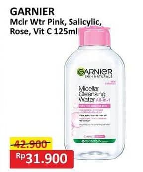 Promo Harga Garnier Micellar Water Pink, Salicylic BHA, Rose, Vitamin C 125 ml - Alfamart