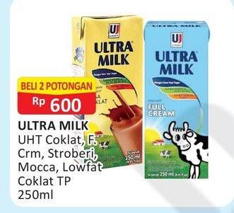 Promo Harga ULTRA MILK Susu UHT Cokelat; Full Cream; Stroberi; Mocca; Low Fat Cokelat 250 mL  - Alfamart