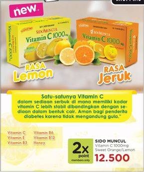 Promo Harga SIDO MUNCUL Vitamin C 1000mg Sweet Orange, Lemon per 6 sachet - Watsons