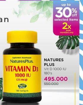 Promo Harga NATURES PLUS Vitamin D3 1000IU 180 pcs - Watsons