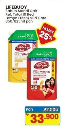 Promo Harga Lifebuoy Body Wash Total 10, Lemon Fresh, Mild Care 850 ml - Indomaret