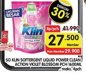 Promo Harga So Klin Liquid Detergent + Anti Bacterial Violet Blossom 1600 ml - Superindo