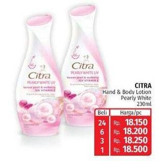 Promo Harga Citra Hand & Body Lotion Pearly White UV Korean Pearl Mulberry 230 ml - Lotte Grosir