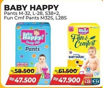 Promo Harga Baby Happy Baby Diapers Pants Fun & Comfort M32, L28 28 pcs - Alfamart