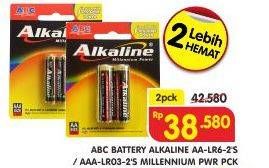 Promo Harga ABC Battery Alkaline AA LR06 2B, AAA LR03 2B per 2 pouch - Superindo