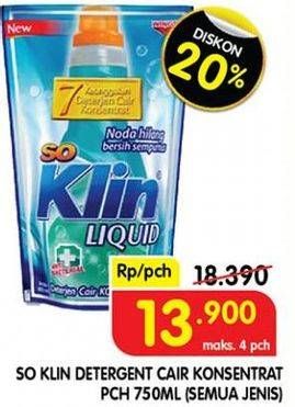 Promo Harga SO KLIN Liquid Detergent + Anti Bacterial Biru, + Anti Bacterial Red Perfume Collection, + Anti Bacterial Violet Blossom, + Softergent Pink, + Softergent Soft Sakura 750 ml - Superindo