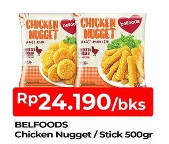 Promo Harga BELFOODS Nugget Chicken Nugget, Chicken Nugget Stick 500 gr - TIP TOP