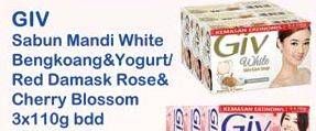 Promo Harga GIV Bar Soap Red Damask Rose, Cherry Blossom, White Bengkoang per 3 pcs 110 gr - Indomaret