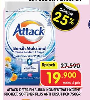 Promo Harga Attack Detergent Powder Hygiene Plus Protection, Plus Softener 800 gr - Superindo