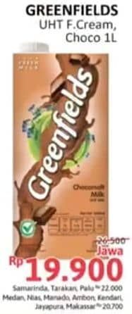 Promo Harga Greenfields UHT Full Cream, Choco Malt 1000 ml - Alfamidi