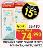 Promo Harga Makuku Comfort Fit Diapers Pants M42+4, L40+4, XL38+4 42 pcs - Superindo