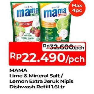 Mama Lime & Mineral Salt/ Lemon Extra Jeruk Nipis Dishwash Refill 1.6Ltr